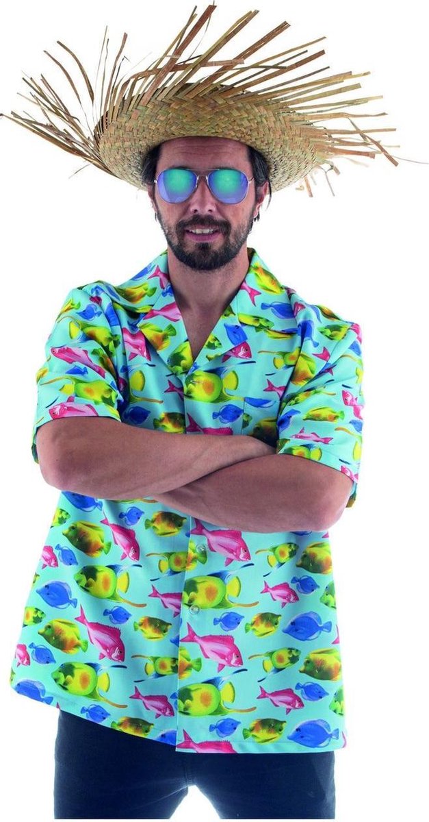 Hawaii & Carribean & Tropisch Kostuum | Tropische Vissen Hawaii Shirt Man | Maat 48-50 | Carnaval kostuum | Verkleedkleding